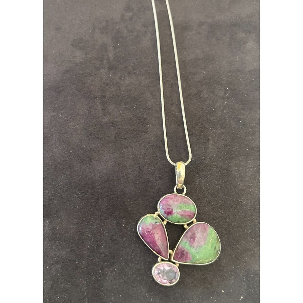 925 Sterling Silver Ruby Zoisite Amethyst Butterfly Pendant Necklace 16g Artisan